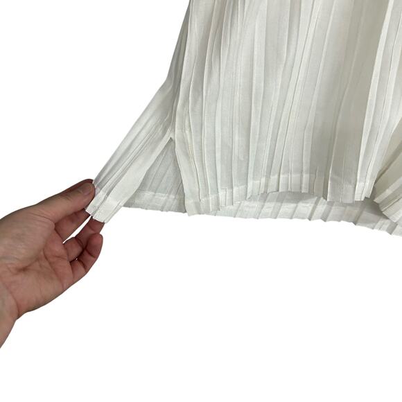 White Lace Pleated Sheer Blouse S Romantic Victorian Cottagecore‎ Layering Top - Picture 5 of 12